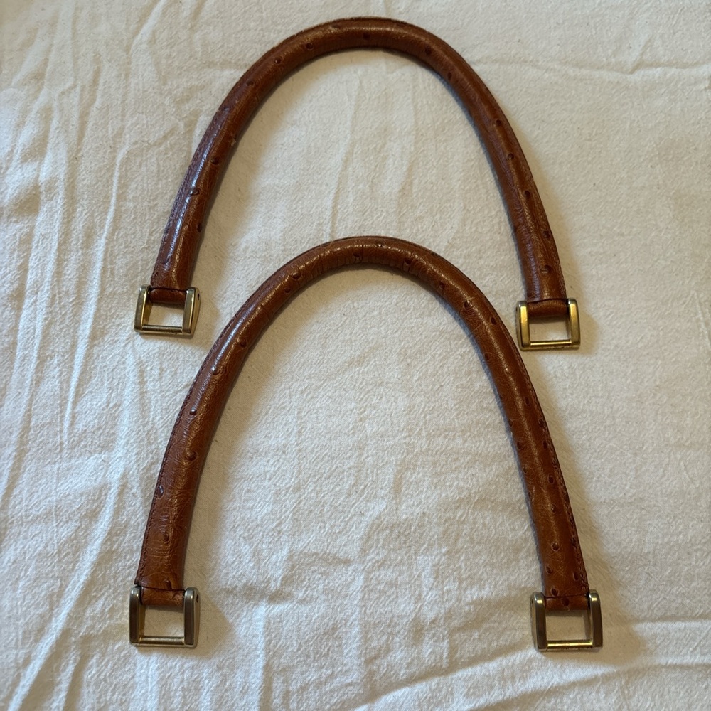 Brown Ostrich Leather Bag Handles - Pair